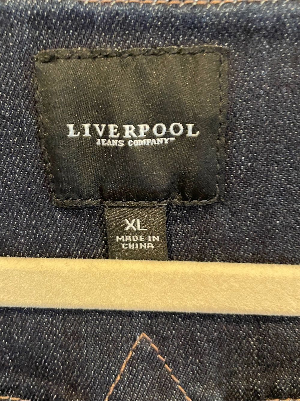 Liverpool Collarless Denim Jacket in Dark Wash Blue, Size XL - Picture 2 of 9